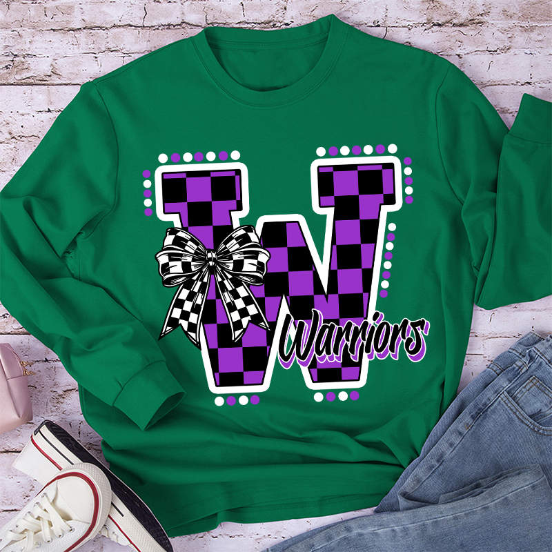 Personalized Mascot Checkered Print Teacher Long Sleeve T-Shirt