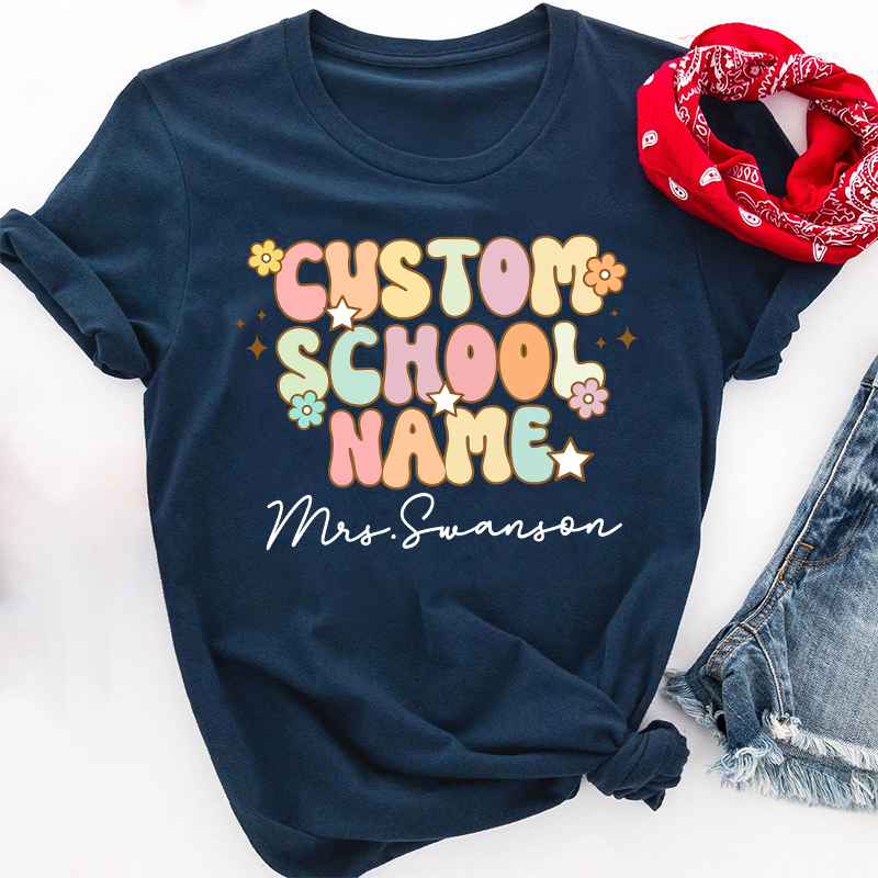 Personalized Flower And Stars Back To School Teacher T-Shirt