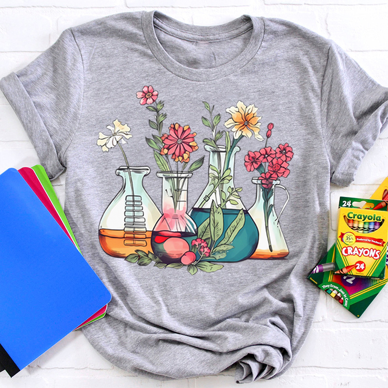 Floral Beakers Chemistry Lab Teacher T-Shirt