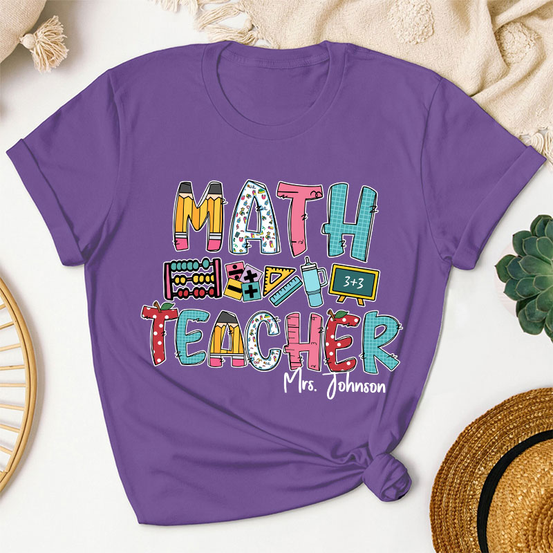 Personalized Math Teacher's Name Cute Math Icon Teacher T-Shirt