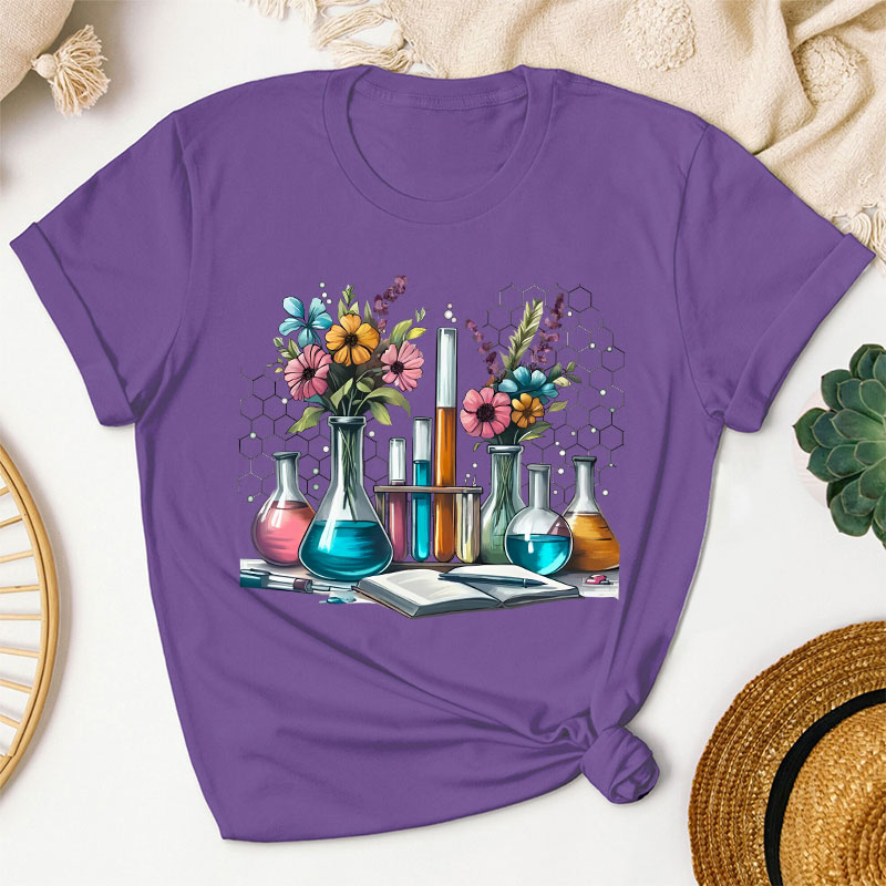 Floral Beakers Science Teacher T-Shirt