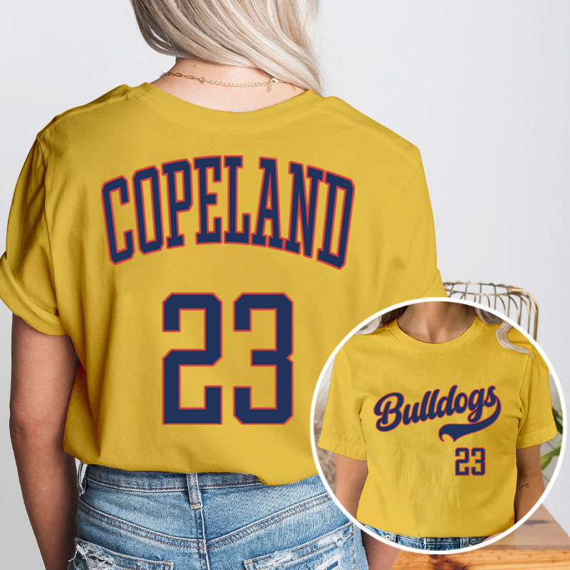 Personalized  Mascot And Your Number Simple Font Design Teacher Two Sided T-Shirt