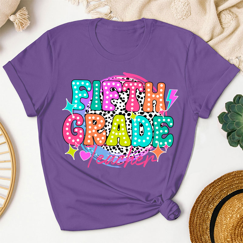 Personalized  Grade Spotted Print Color Icon Teacher T-Shirt