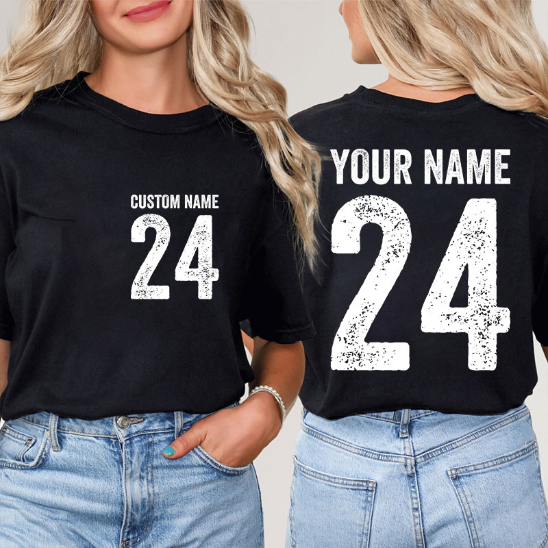 Personalized Name And Back Number Teacher Two Sided T-Shirt