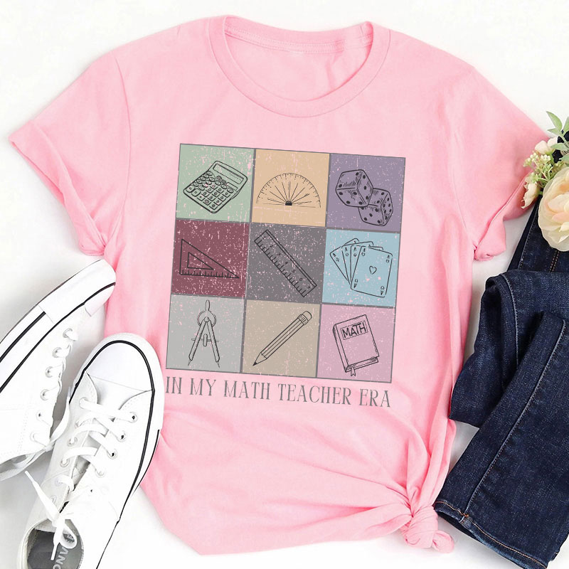 In My Math Teacher Era Mathematical Tools Icons Teacher T-Shirt
