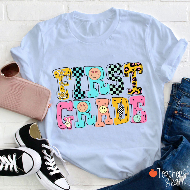 Personalized Letter Doodle Grade Teacher T-Shirt