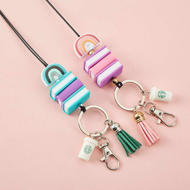 Rainbow Books Coffee Cup Tassel  Lanyard