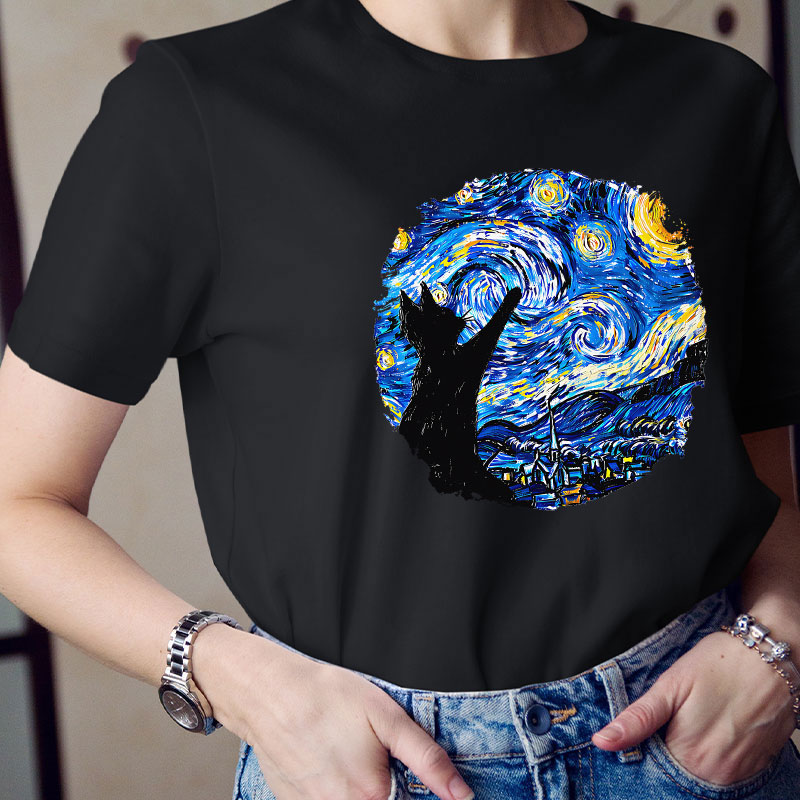 Starry Night And Cat Teacher T-Shirt