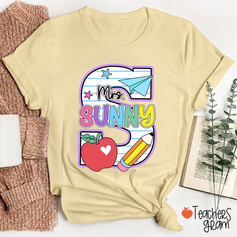 Personalized Name Initials Design Cute Icon Teacher T-Shirt