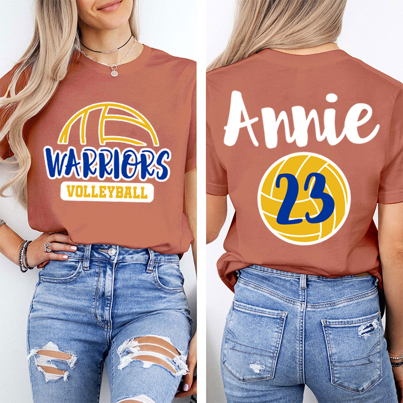 Personalized Mascot Sport Your Name And Number Game Day Teacher Two Sided T-Shirt