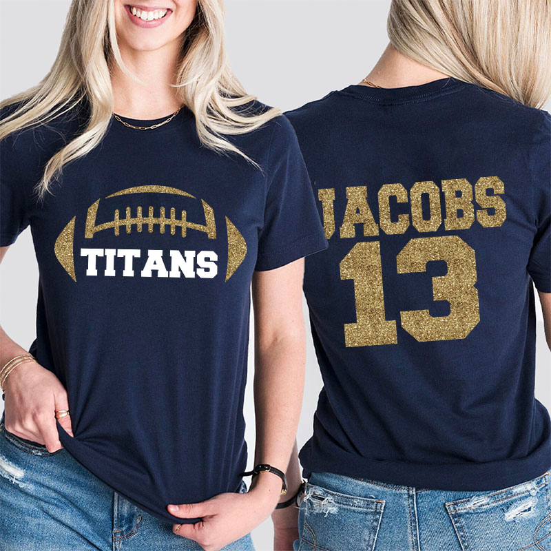 Personalized Mascot Name And Number Football Game Day Teacher Two Sided T-Shirt