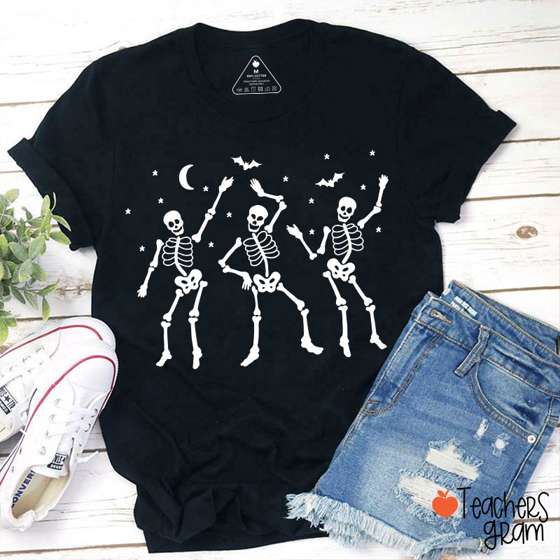 Dance Skeleton Bat Halloween Teacher T-Shirt
