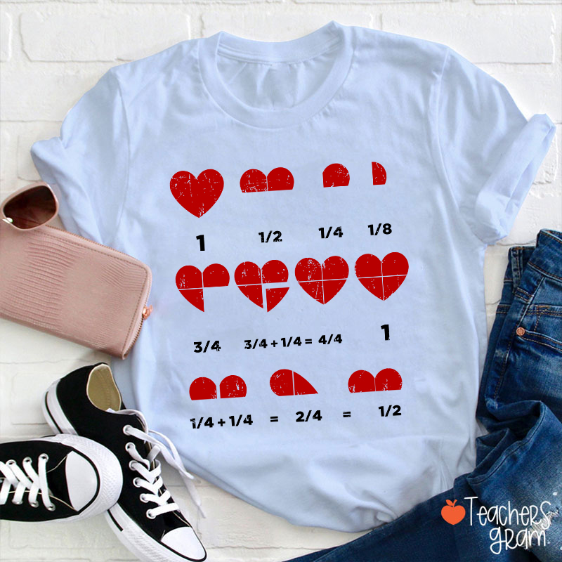 Math Red Hearts Teacher T-Shirt
