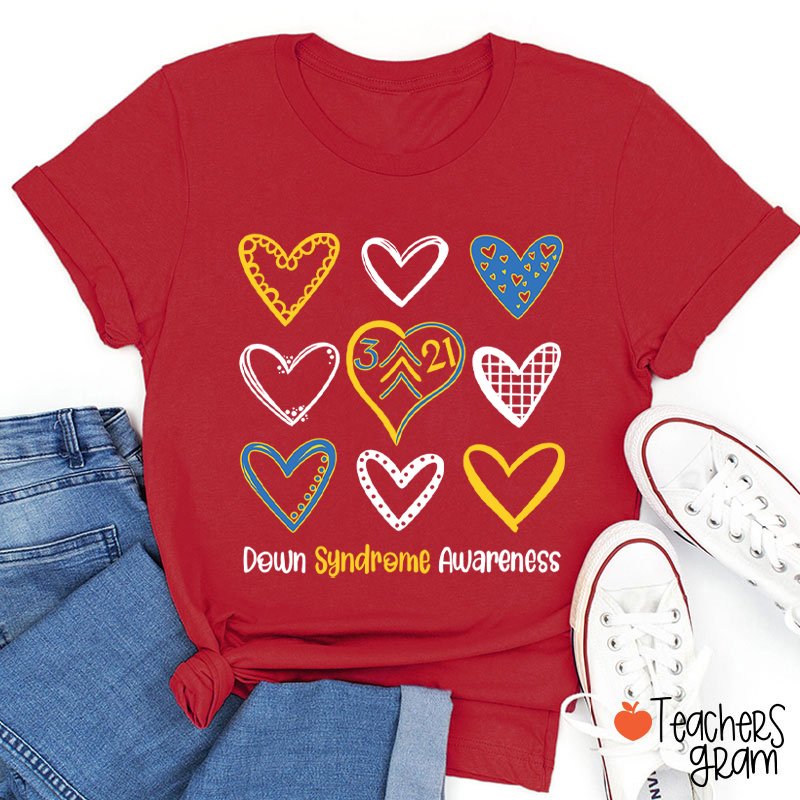 Down Syndrome Awareness Heart Teacher T-Shirt