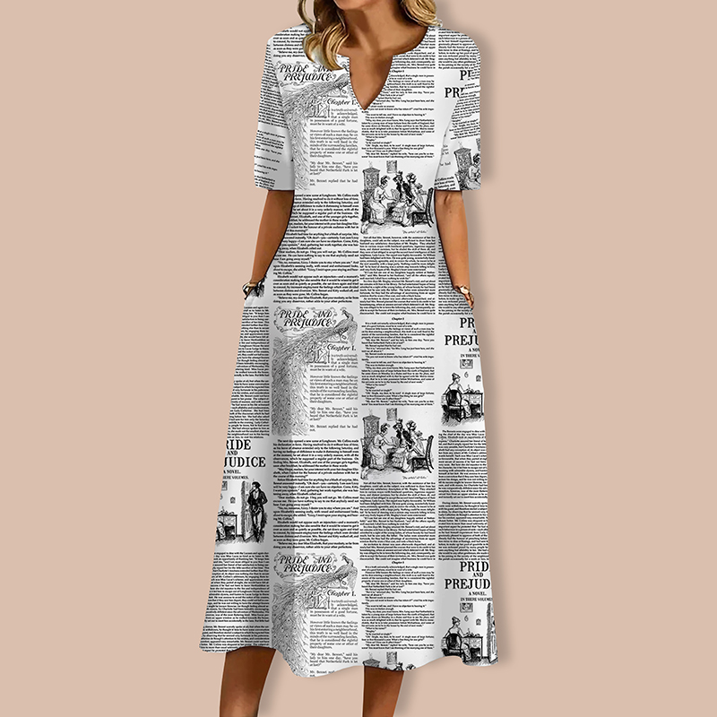 Pride And Prejudice Chapter Teacher V-Neck Long Dress