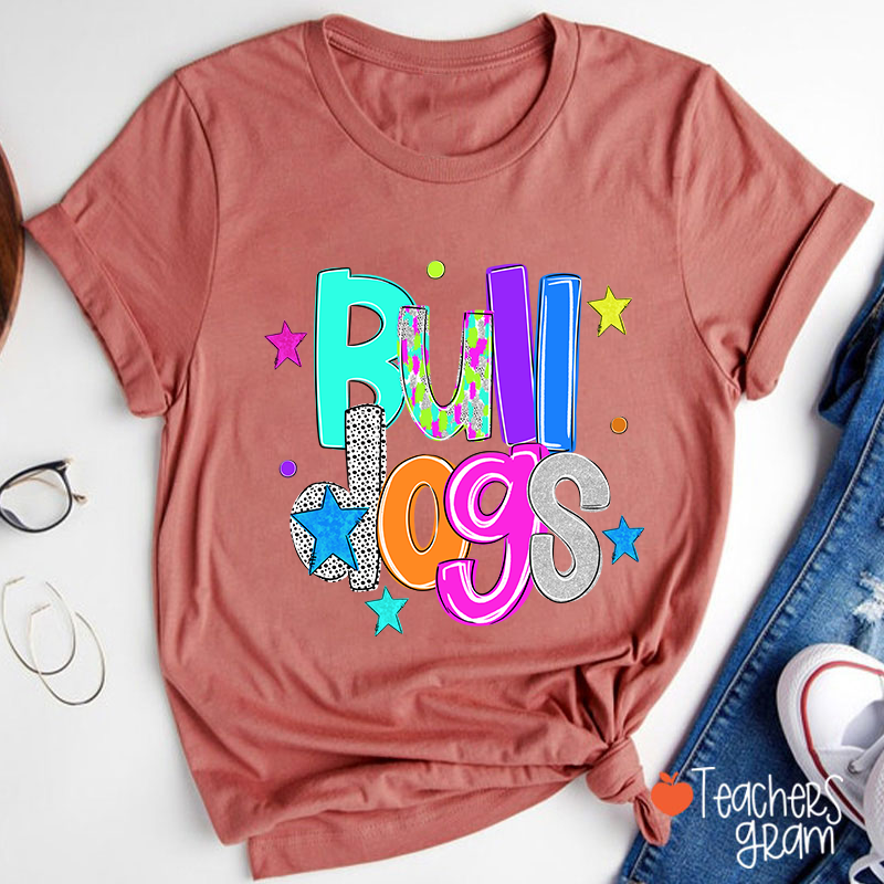 Personalized Mascot Colorful Font Sart Polka Dots Teacher T-Shirt