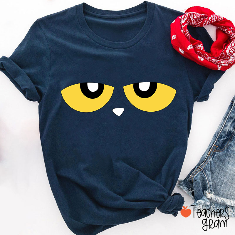 Cute Cartoon Blue Cat Eyes Teacher T-Shirt