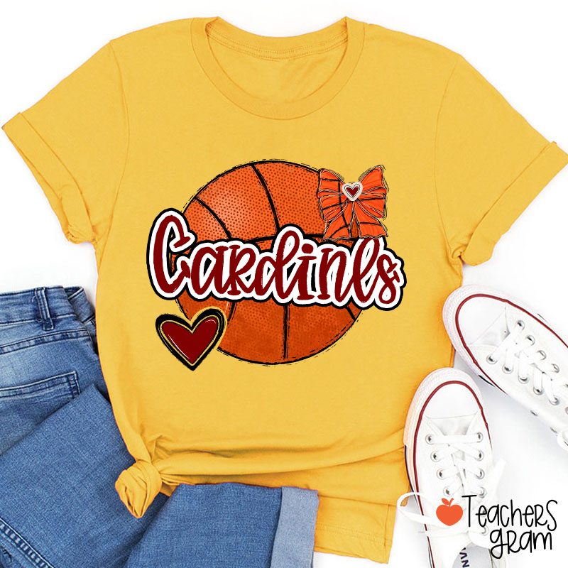 Personalized Mascot And Sport Love Heart Bow School Spirit Teacher T-Shirt