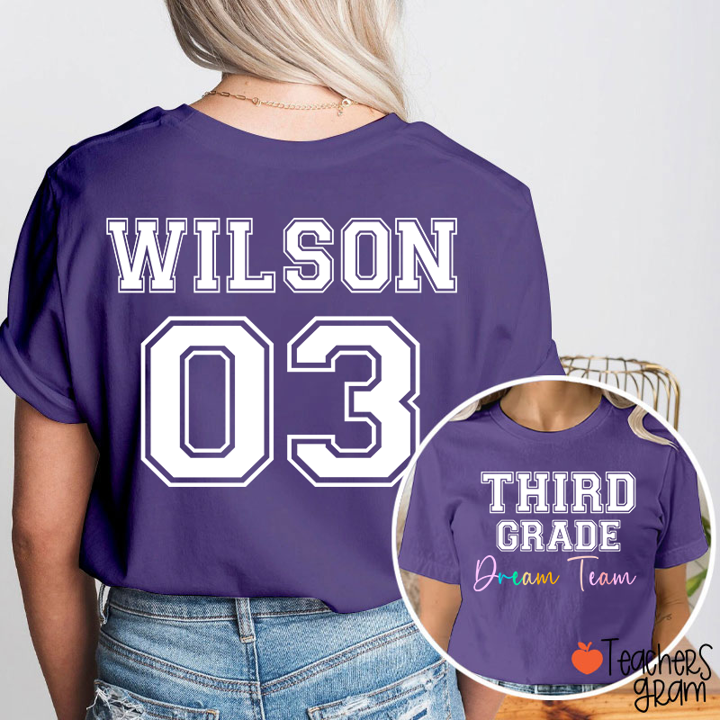 Personalized Grade Name Number Team Teacher Two Sided T-Shirt