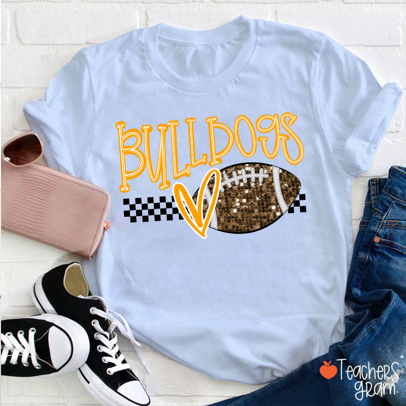 Personalized Mascot And Sport Checkered Love Heart Teacher T-Shirt