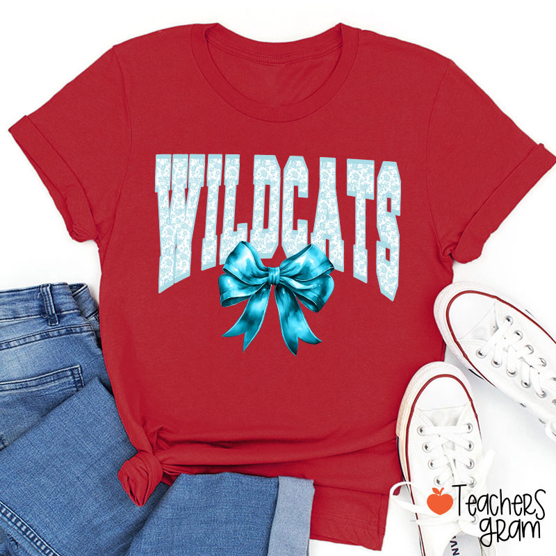 Personalized Mascot Toile Floral Coquette Bow Teacher T-Shirt