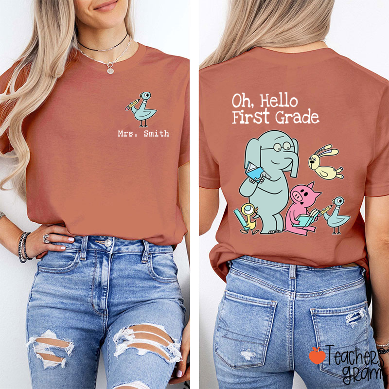 Personalized Grade And Name Oh Hello Bruh Teacher Two Sided T-Shirt
