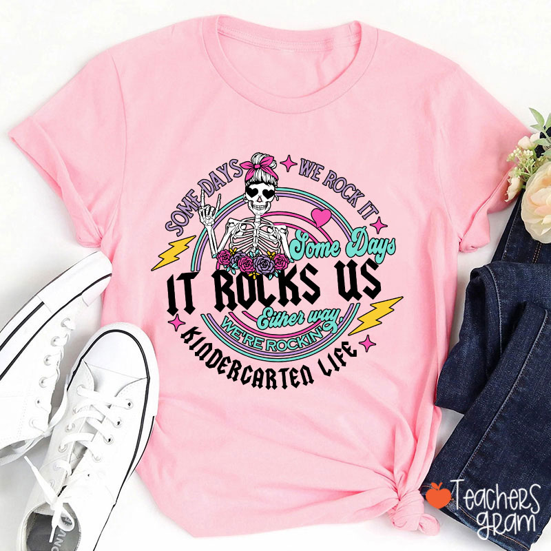 Personalized Grade Name Rock Skull Bow Lightning Teacher T-Shirt