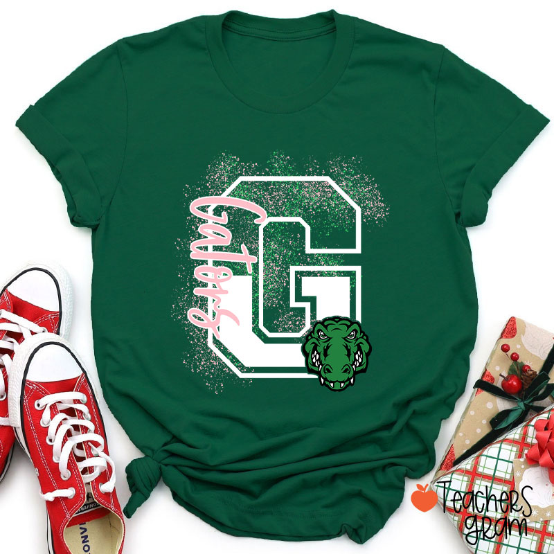 Personalized Mascot Splatter Letter Teacher T-Shirt