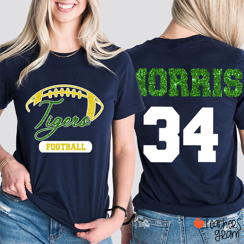 Personalized Mascot And Sport Imitation Glitter Teacher Two Sided T-Shirt