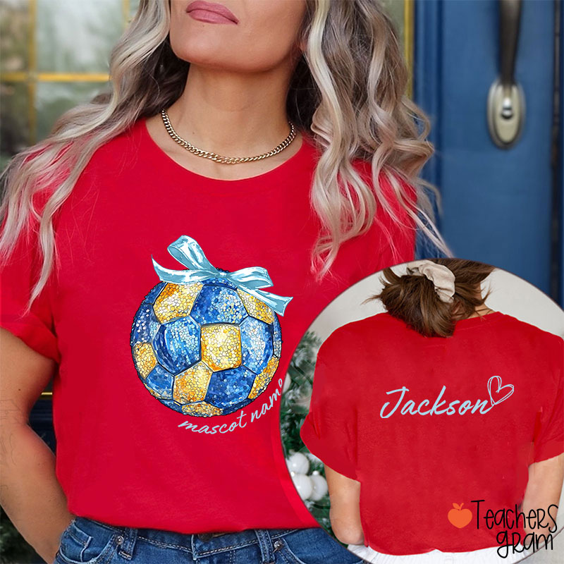 Personalized Mascot And Sport Faux Glitter Coquette Bow Teacher Two Sided T-Shirt