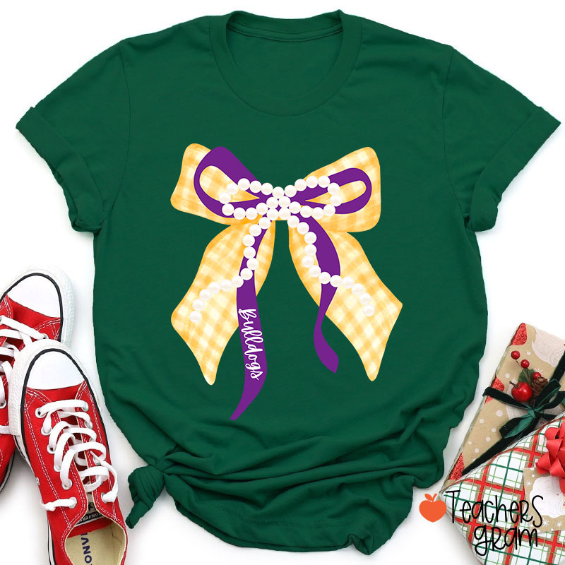Personalized Mascot Pearl Bow Teacher T-Shirt