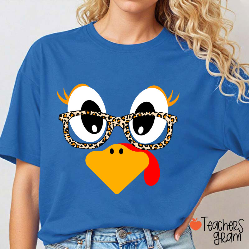 Turkey With Leopard Print Glasses Teacher T-Shirt