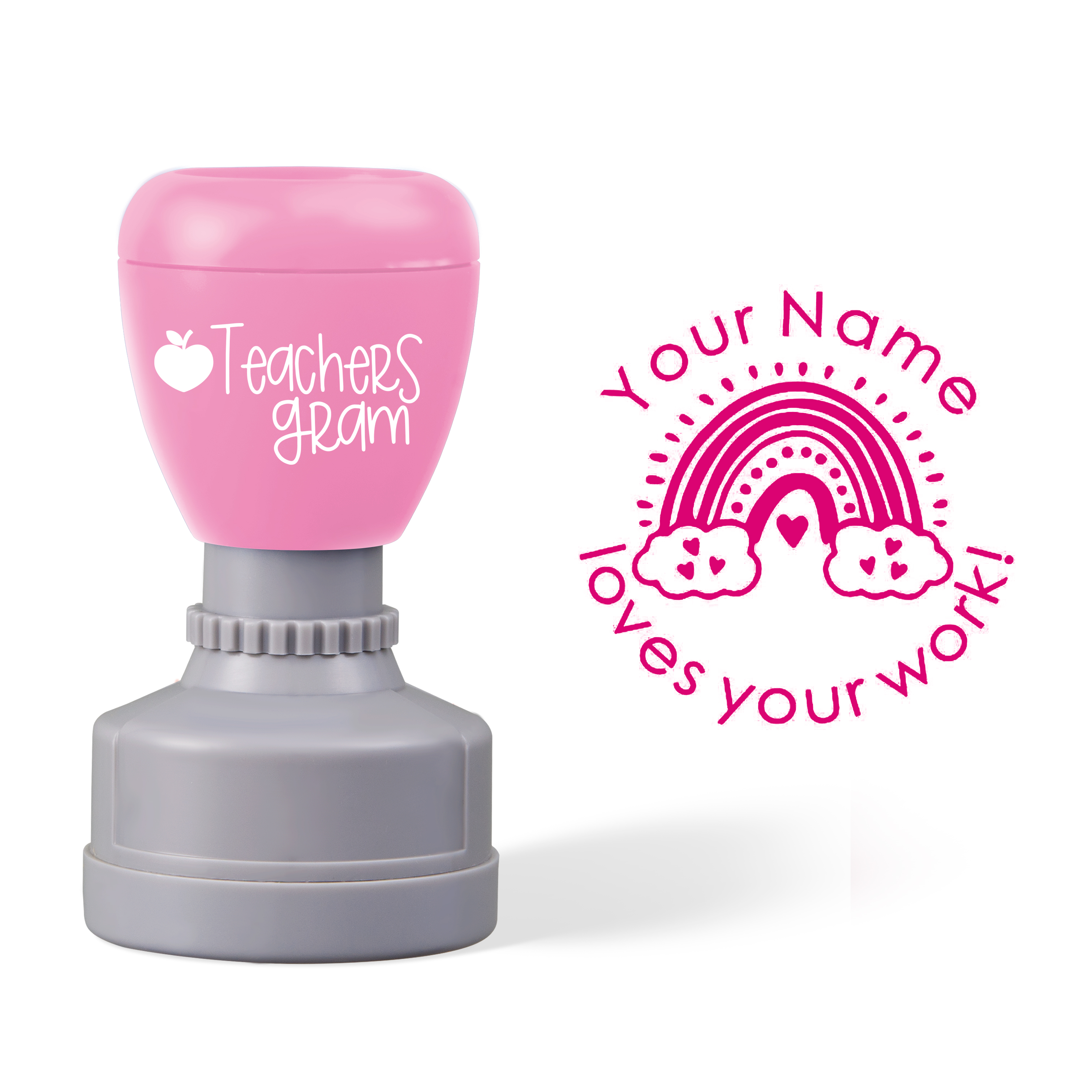 Personalized Name Loves Your Work Teacher Stamp