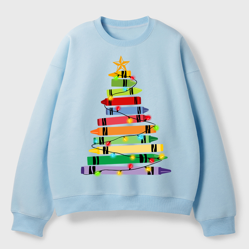 Crayons Tree Colored Ligths Teacher Fleece Sweatshirt