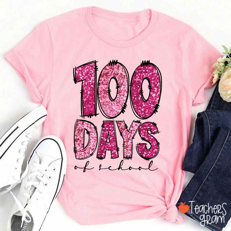 Glitter 100 Days Of School Teacher T-Shirt