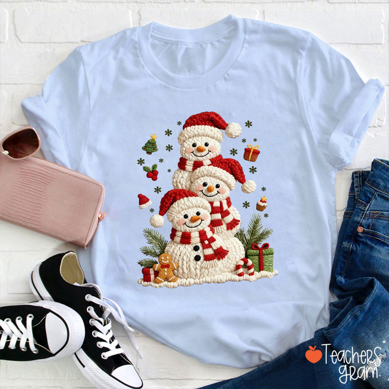 Faux Yarn Snowman Christmas Teacher T-Shirt