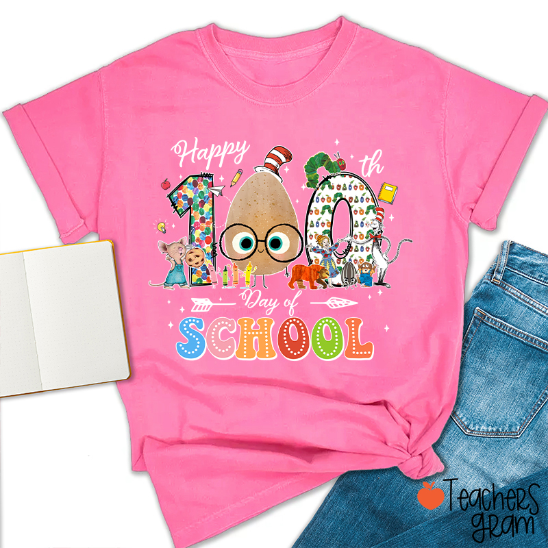 Children's Books Happy 100 Days Of School Teacher T-Shirt