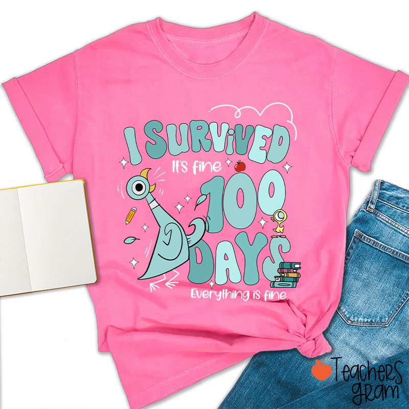 Pigeon I Survived 100 Days Teacher T-Shirt