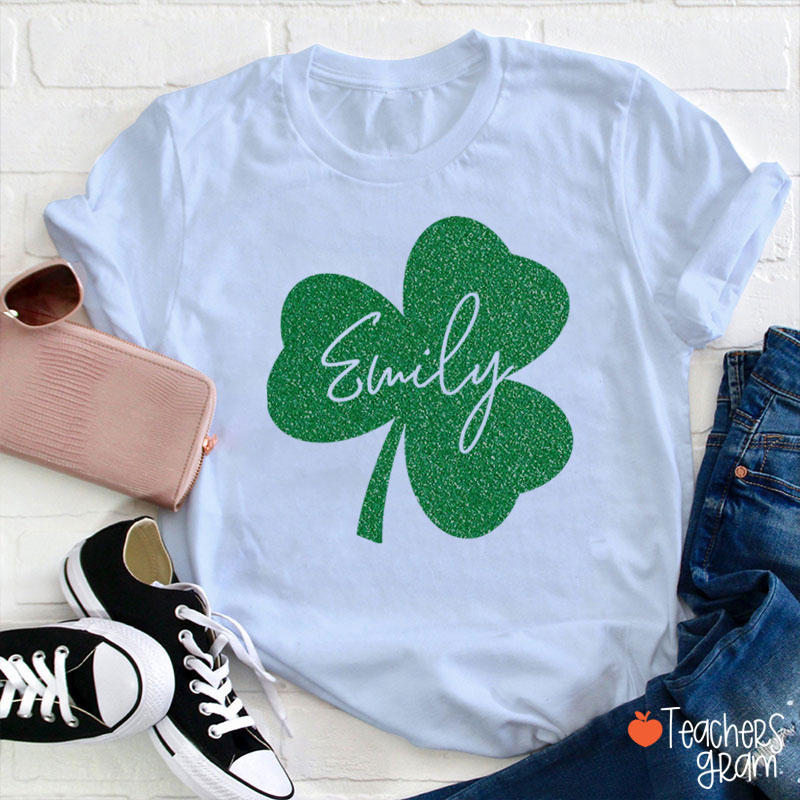 Personalized Clover Glitter Teacher T-Shirt
