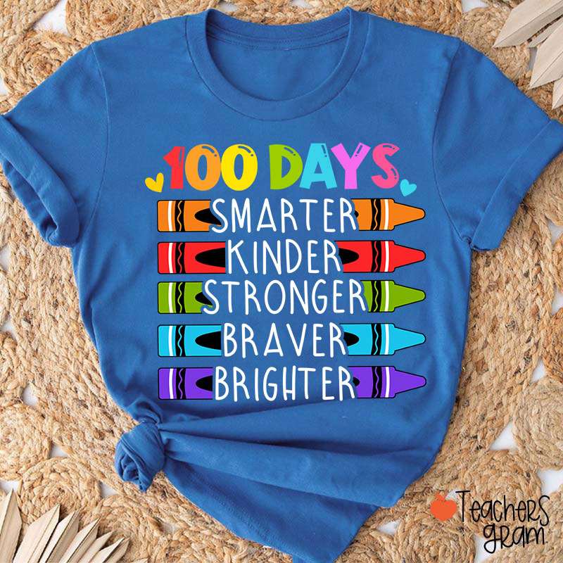 100 Days Smarter Kinder Stronger Braver Brighter Teacher T-Shirt