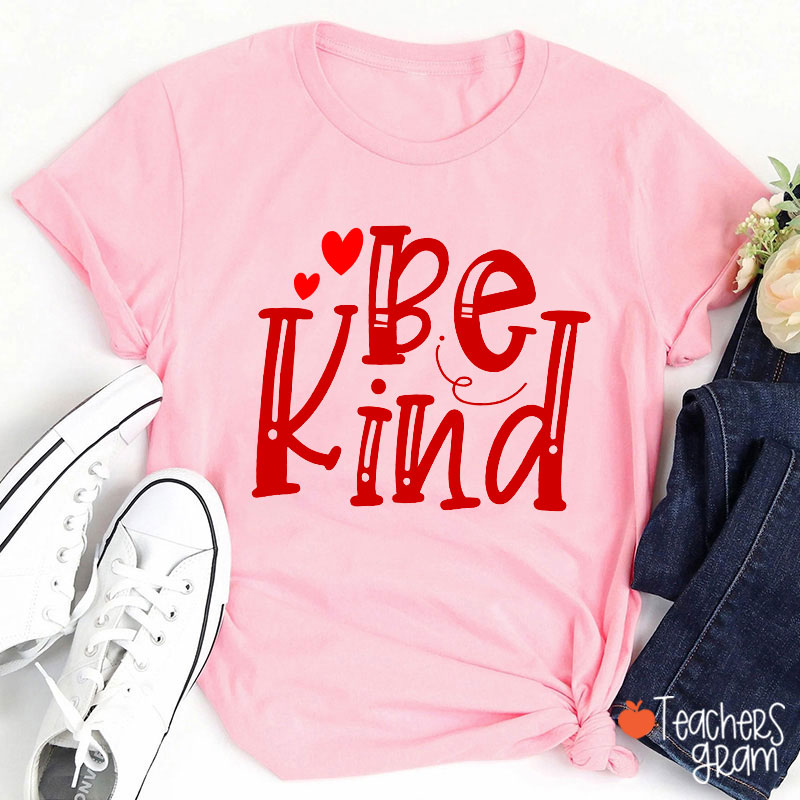 Be Kind Red Heart Teacher T-Shirt