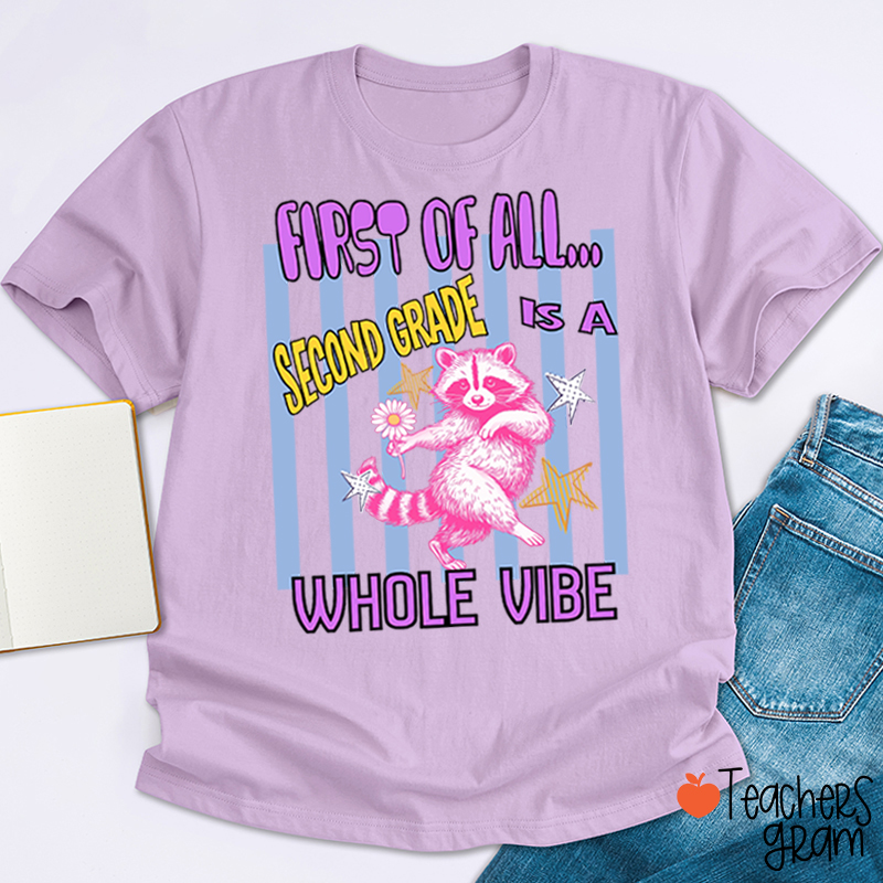 Personalized Grade Pink Raccoon Whole Vibe Teacher T-Shirt