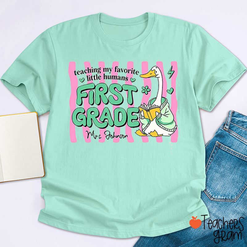 Personalized Grade And Name Silly Goose Teaching My Favorite Little Humans Teacher T-Shirt