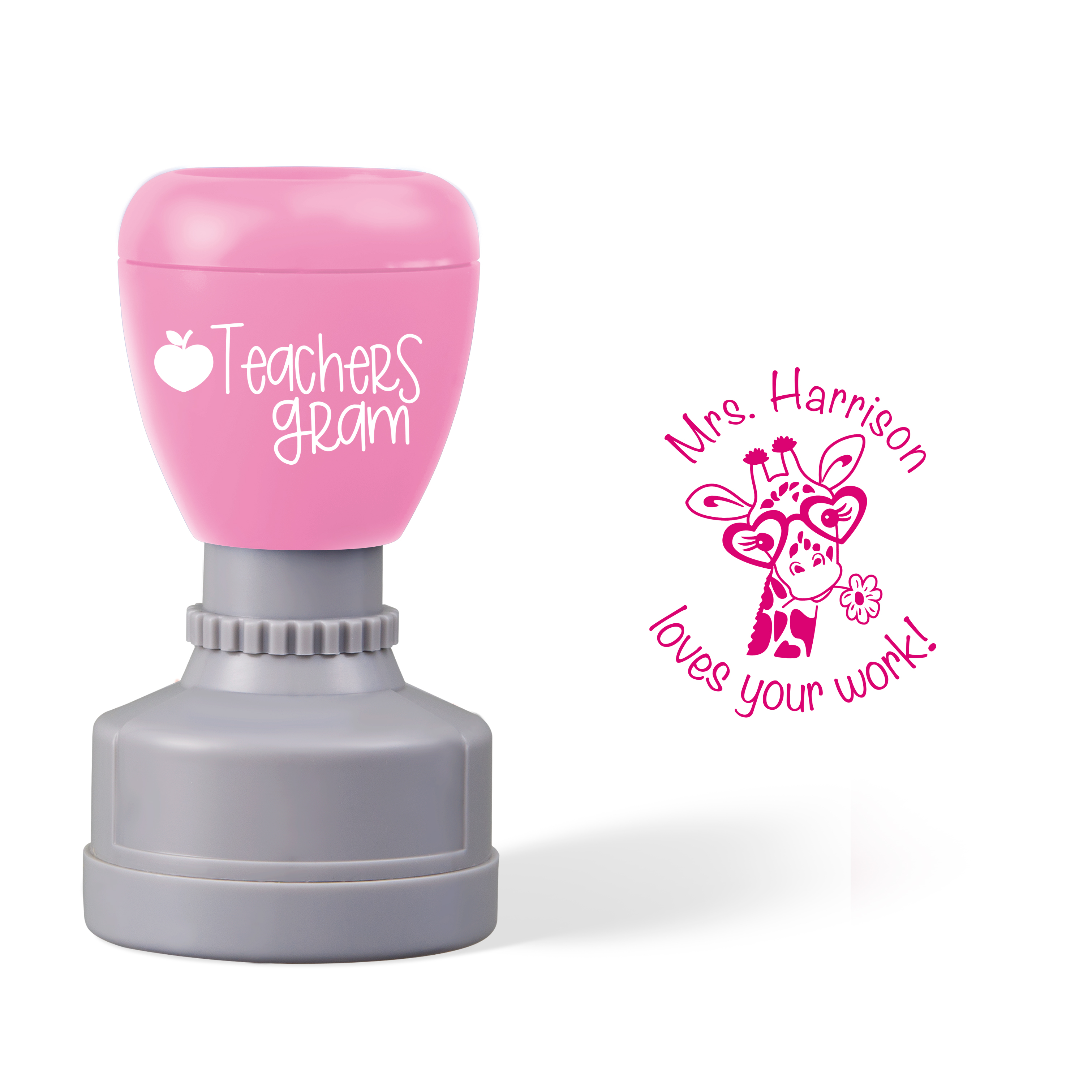Personalized Giraffe Loves Your Work Teacher Stamp