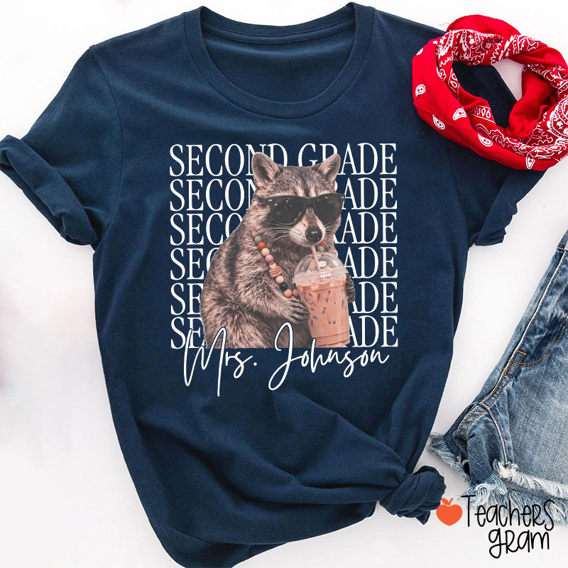 Personalized Grade And Name Raccoon Teacher T-Shirt