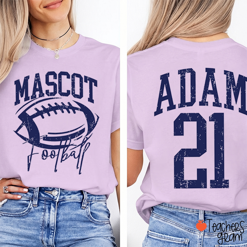 Personalized Mascot Name Number Retro Team Sport Teacher Two Sided T‑Shirt
