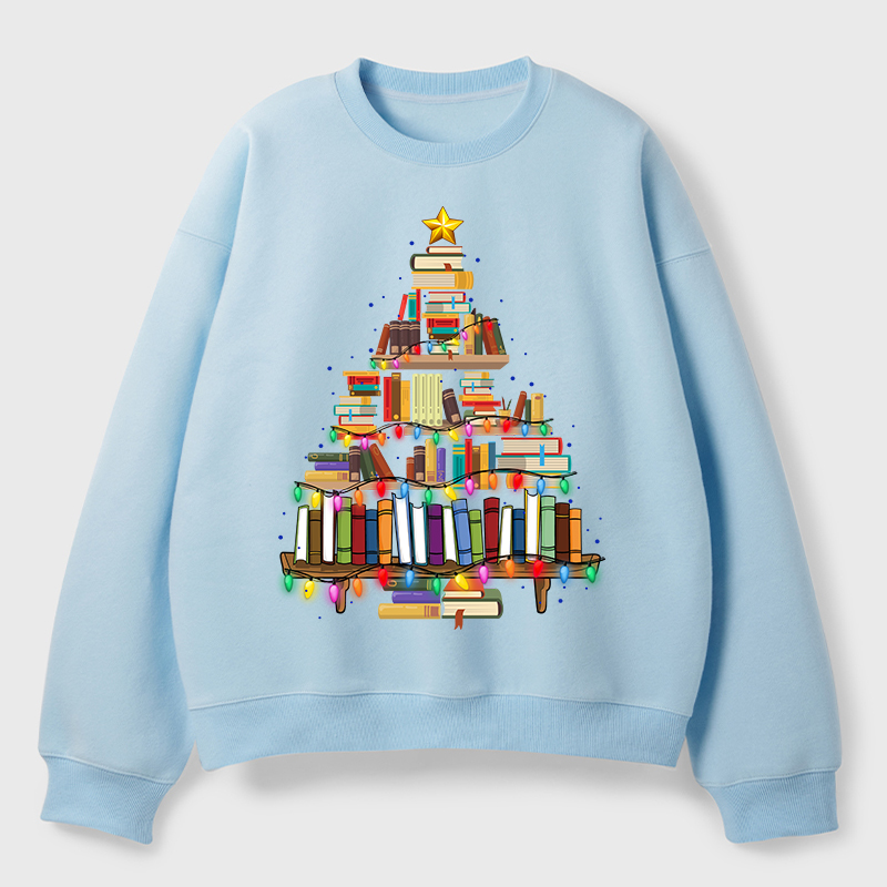 Book Christmas Tree Teacher Fleece Sweatshirt
