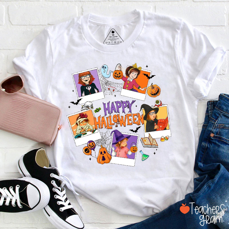 Happy Halloween Cartoon Characters Teacher T-Shirt