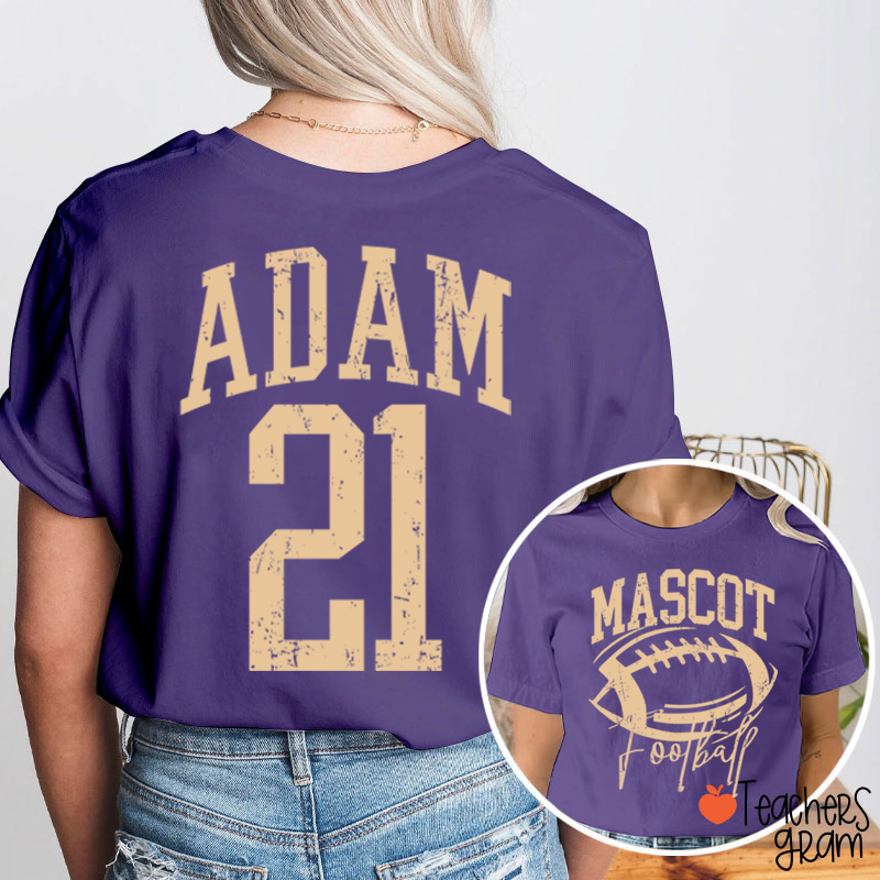 Personalized Mascot Name Number Retro Team Sport Teacher Two Sided T‑Shirt