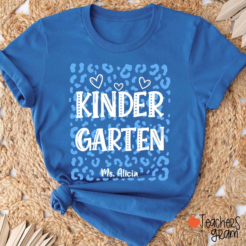 Personalized Name And Grade Leopard Heart Teacher T-Shirt